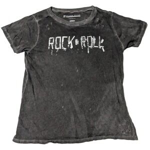 PRINCE PETER ROCK-N-ROLL Gray Wash Distressed T-Shirt - Women Large Made in USA